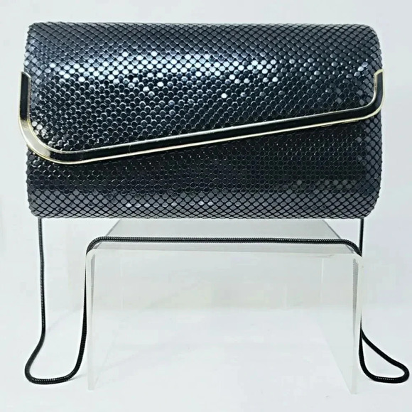 Black Metal Mesh Clutch Bag with Chain - Picture 2 of 8